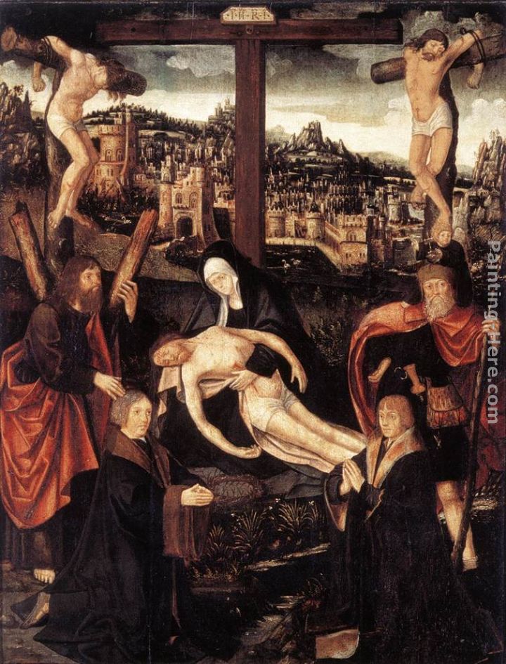 Crucifixion with Donors and Saints painting - Jacob Cornelisz Van Oostsanen Crucifixion with Donors and Saints art painting
